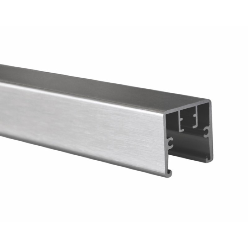 Corrimano Quadro ad Incasso sul vetro in Acciaio Inox Satinato per Spessore 16,76mm Lunghezza 290cm